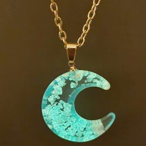 Sky Blue Moon Pendant Necklace | Moon Pendant | Moon Necklace | Glow in the Dark
